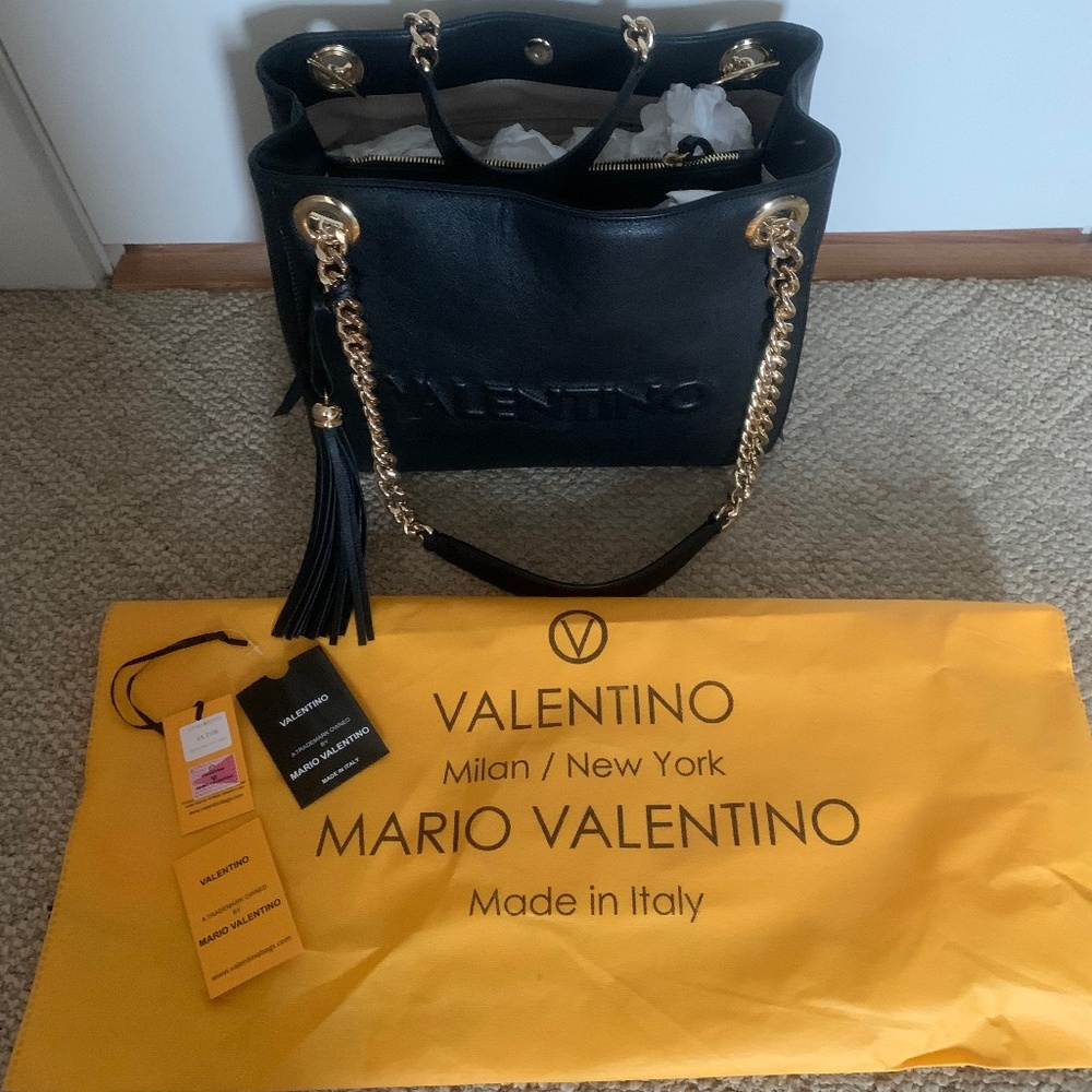 Valentino Black Leather Chainlink Shoulder Bag